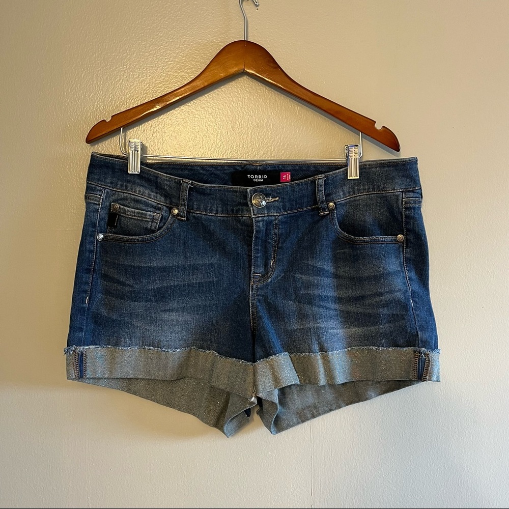 Torrid Denim Jean Shorts Size 16 Waist 38 Mid Rise Cuffed Glitter